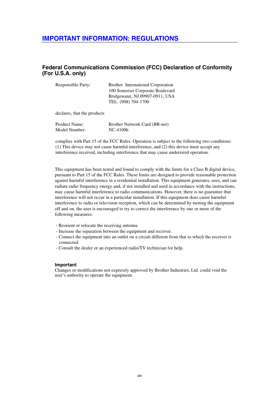 Important information: regulations | Brother HL-1870N User Manual | Page 15 / 149