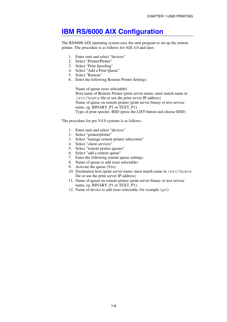 Ibm rs/6000 aix configuration | Brother HL-1870N User Manual | Page 24 / 149