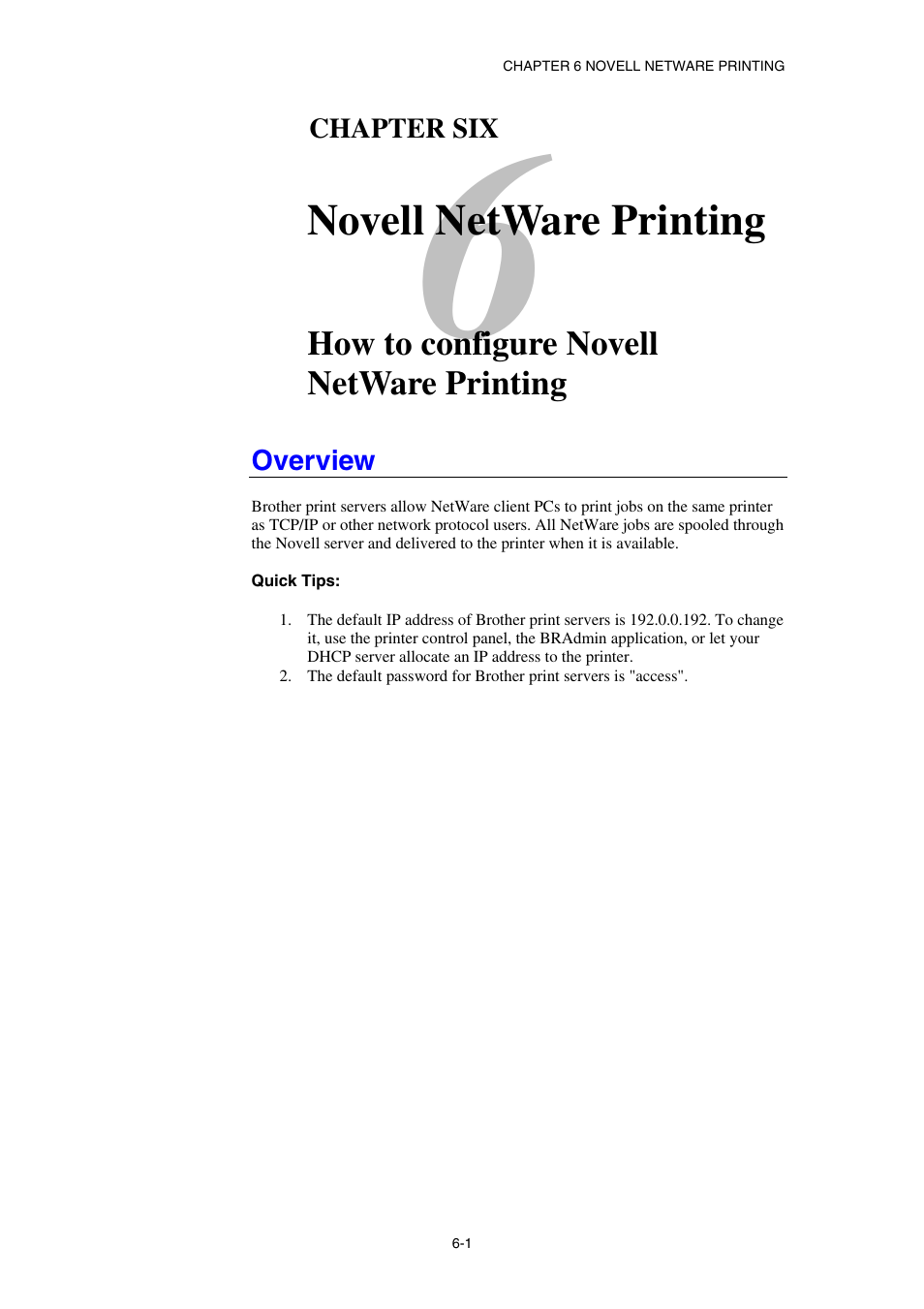 Overview, Novell netware printing | Brother HL-1870N User Manual | Page 65 / 149