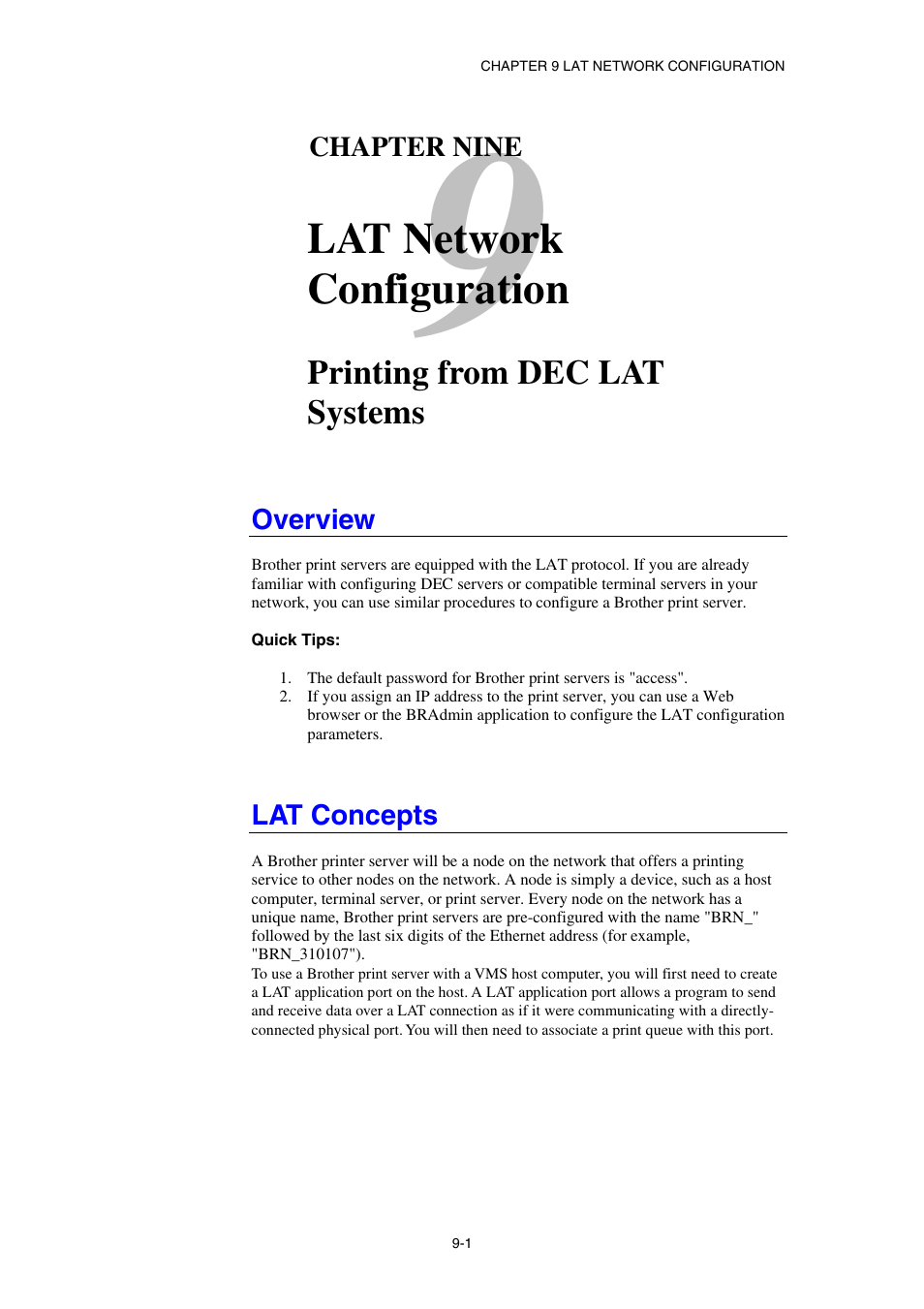 Overview, Lat concepts, Lat network configuration | Brother HL-1870N User Manual | Page 95 / 149