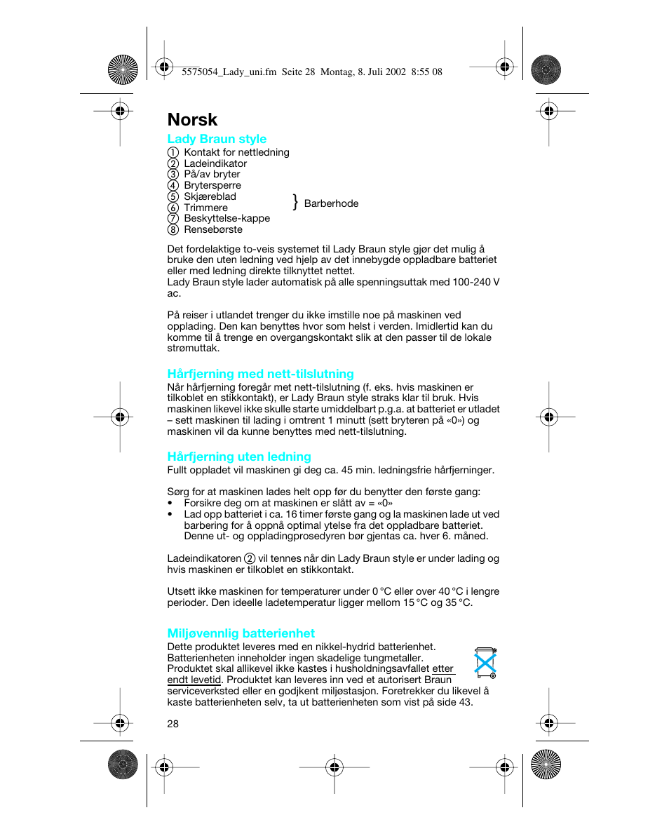 Norsk | Braun Lady Style universal User Manual | Page 28 / 47