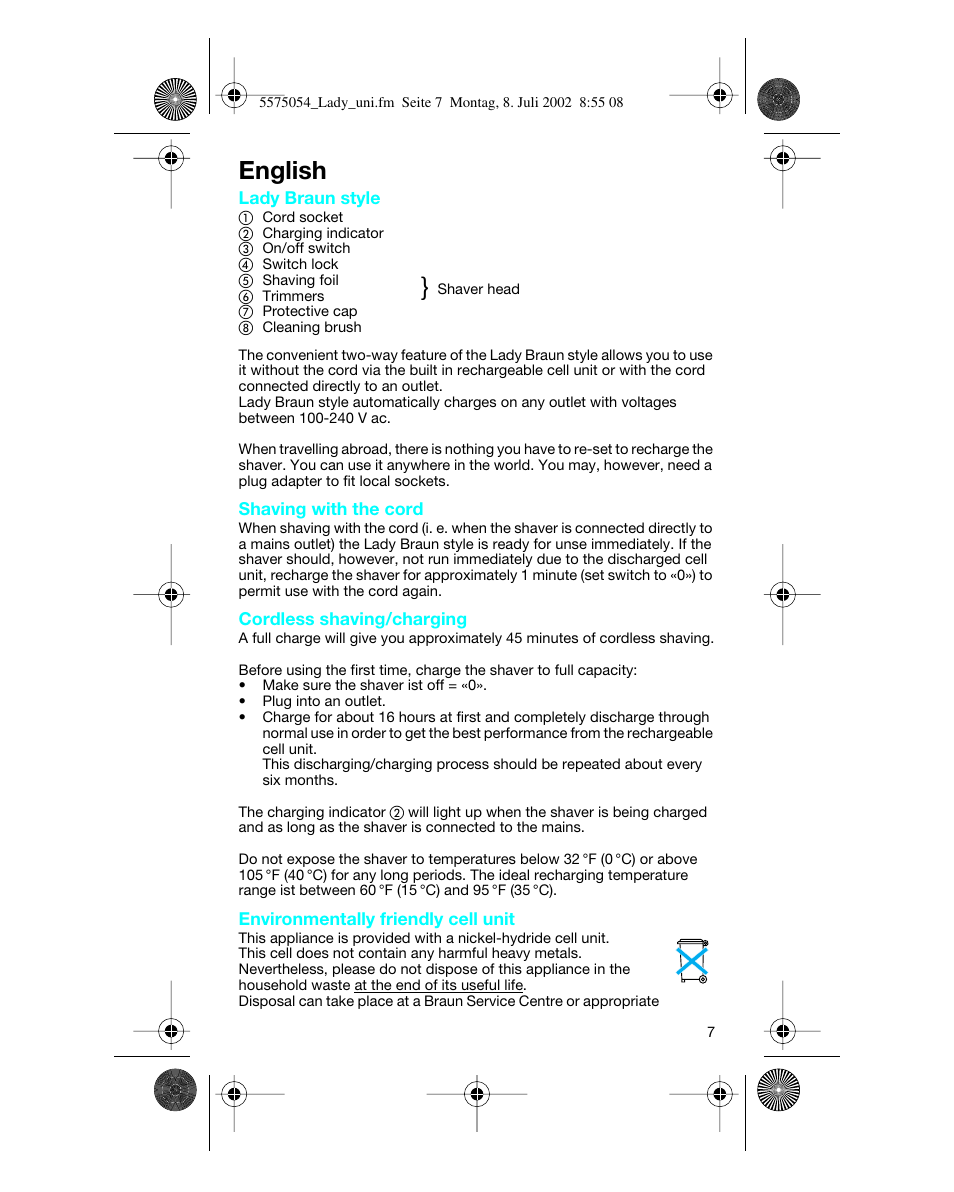English | Braun Lady Style universal User Manual | Page 7 / 47