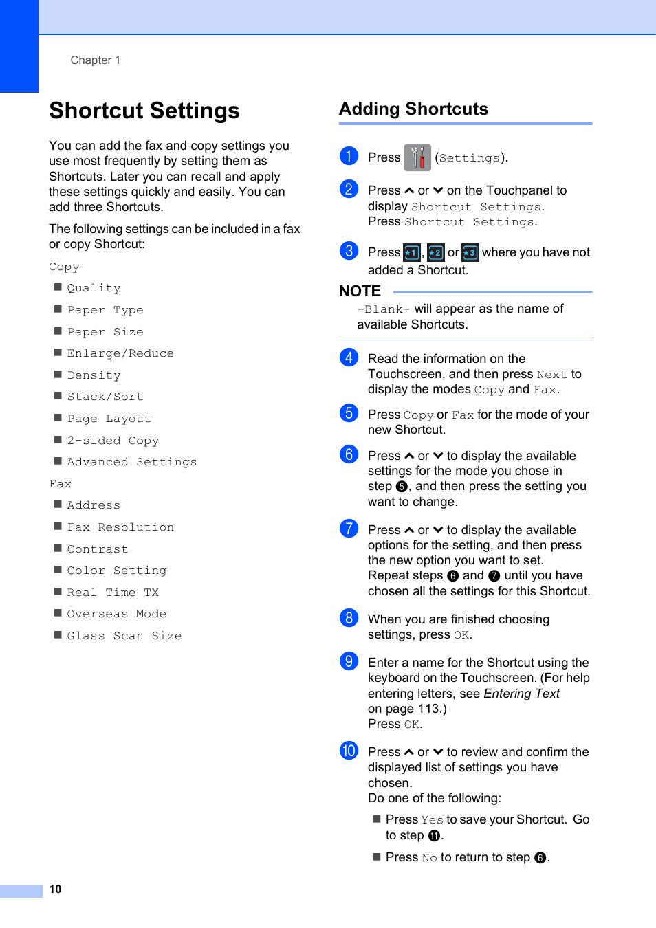 Shortcut settings, Adding shortcuts | Brother MFC-J285DW User Manual | Page 24 / 143