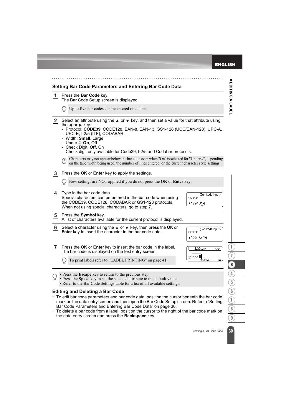 Editing and deleting a bar code | Brother PT-E300 User Manual | Page 33 / 61