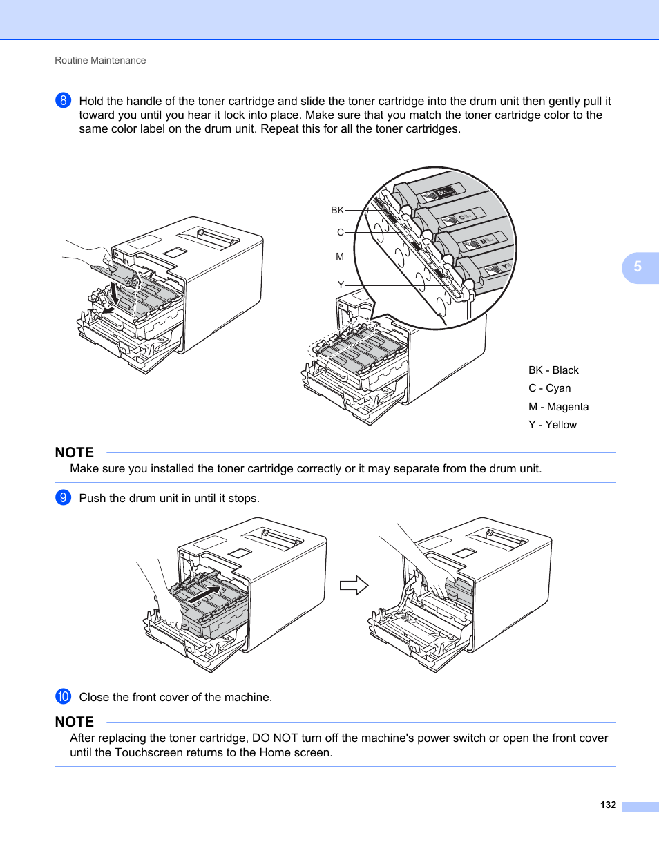 Push the drum unit in until it stops, Close the front cover of the machine | Brother HL-L9200CDWT User Manual | Page 139 / 228
