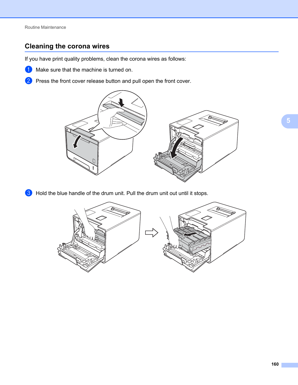 Cleaning the corona wires, 5cleaning the corona wires | Brother HL-L9200CDWT User Manual | Page 167 / 228