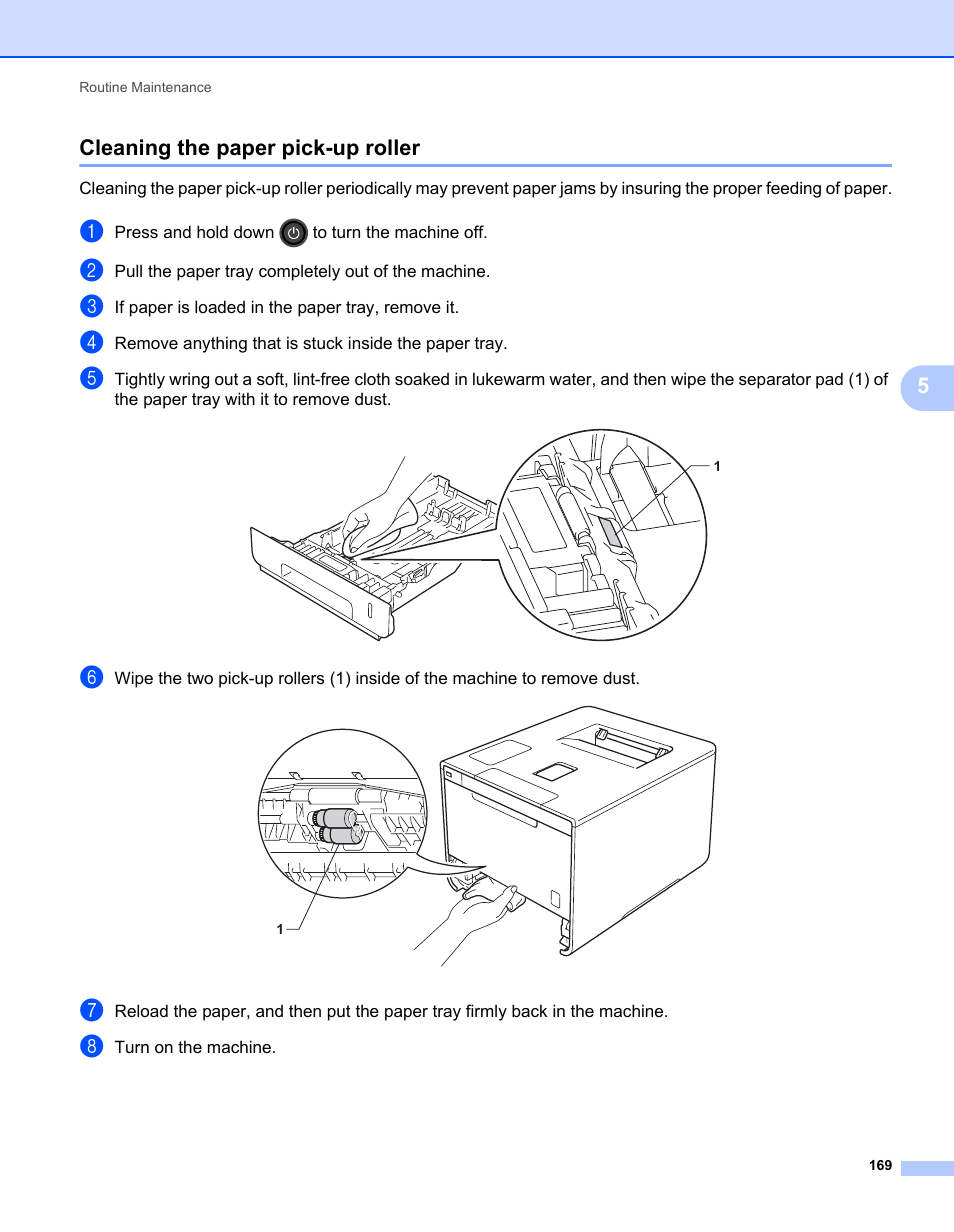 Cleaning the paper pick-up roller, 5cleaning the paper pick-up roller | Brother HL-L9200CDWT User Manual | Page 176 / 228