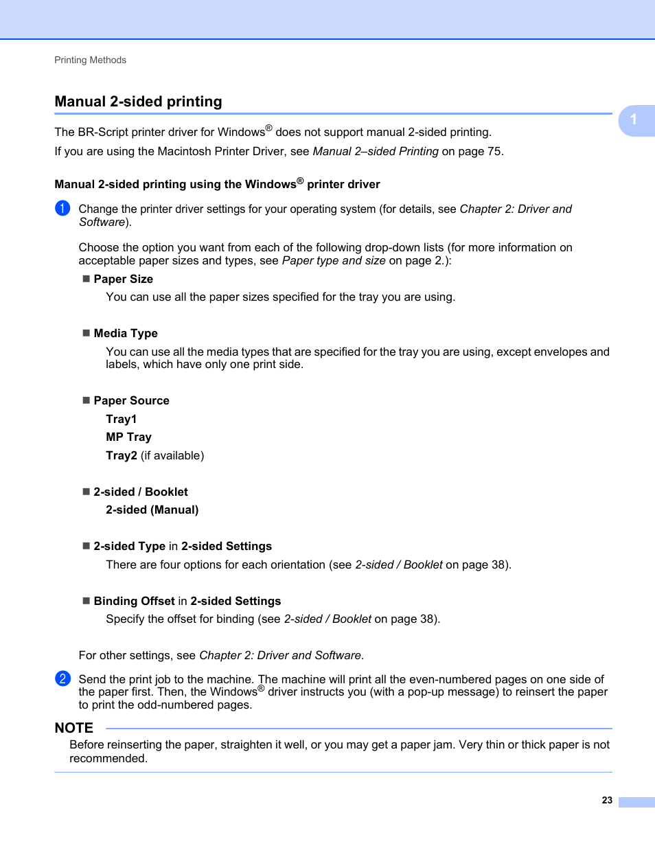 Manual 2-sided printing, 1manual 2-sided printing | Brother HL-L9200CDWT User Manual | Page 30 / 228