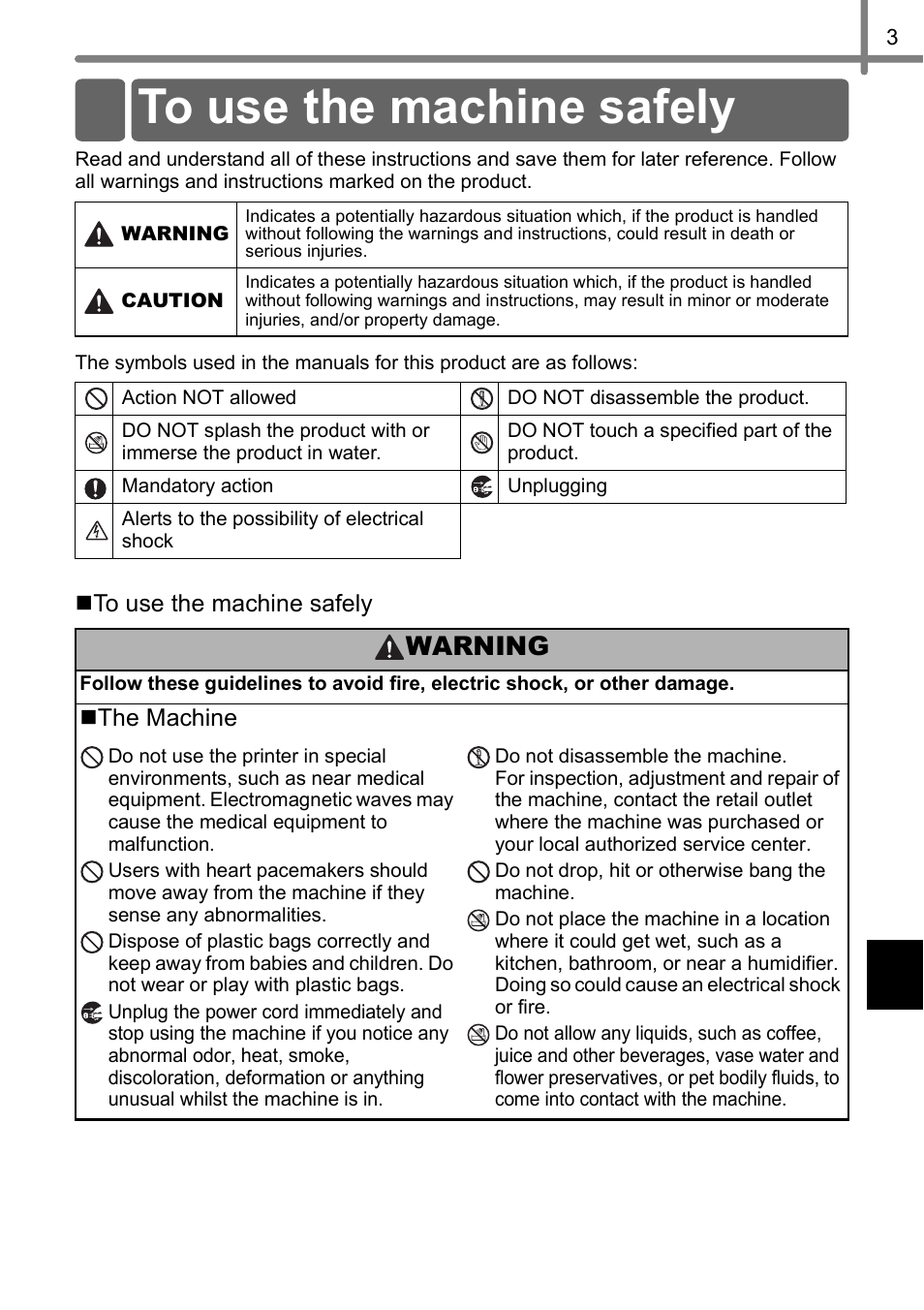 To use the machine safely, Warning | Brother QL-720NW User Manual | Page 11 / 93