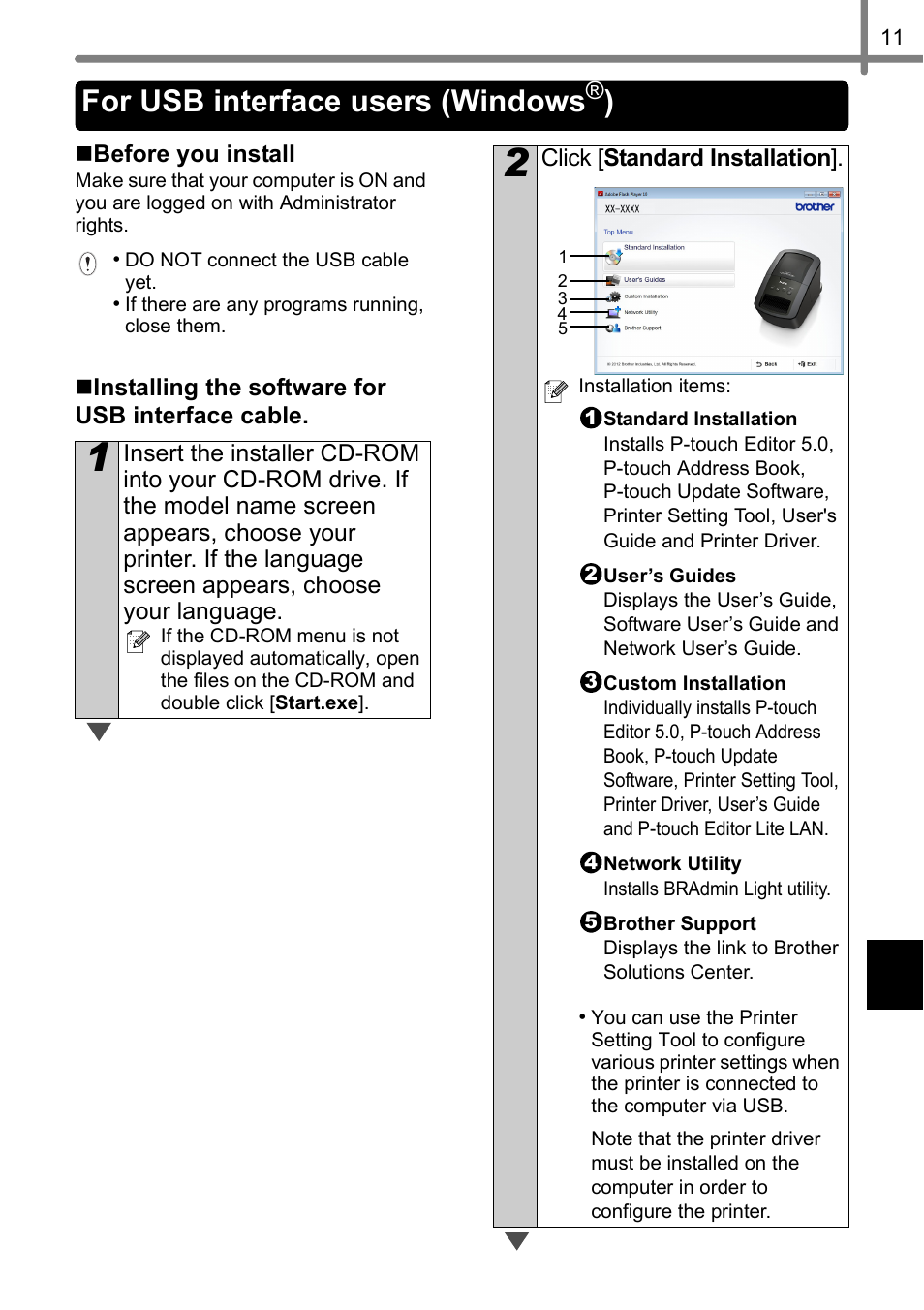 For usb interface users (windows®), For usb interface users (windows | Brother QL-720NW User Manual | Page 19 / 93