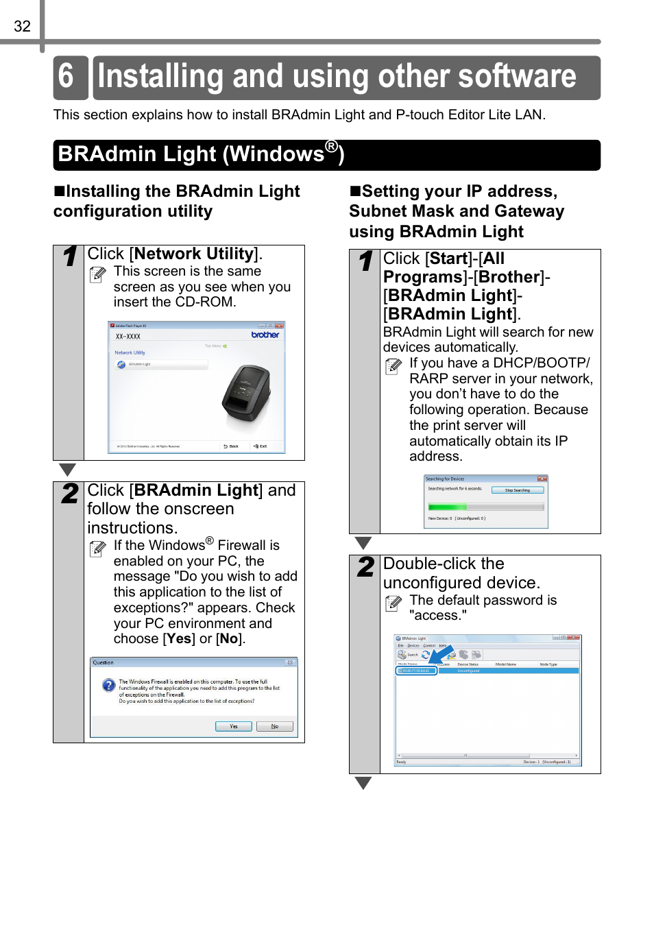 Installing and using other software, Bradmin light (windows®), 6 installing and using other software | Bradmin light (windows | Brother QL-720NW User Manual | Page 40 / 93