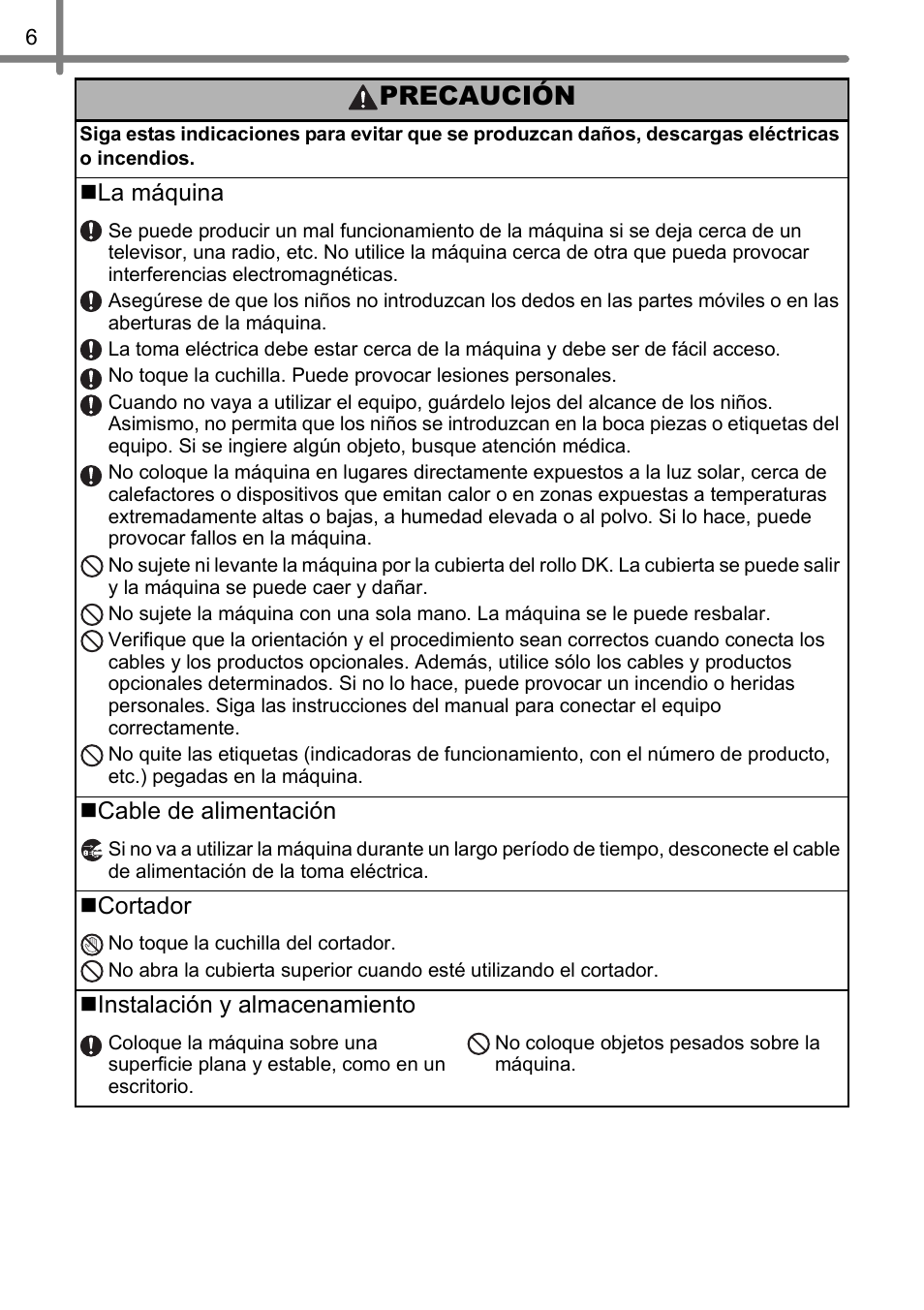 Precaución | Brother QL-720NW User Manual | Page 58 / 93