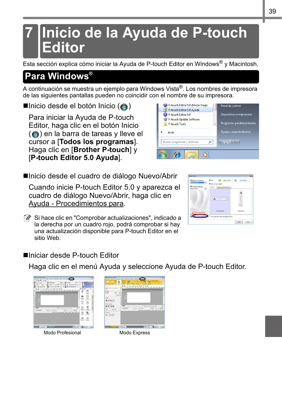 Inicio de la ayuda de p-touch editor, Para windows, 7 inicio de la ayuda de p-touch editor | Brother QL-720NW User Manual | Page 91 / 93