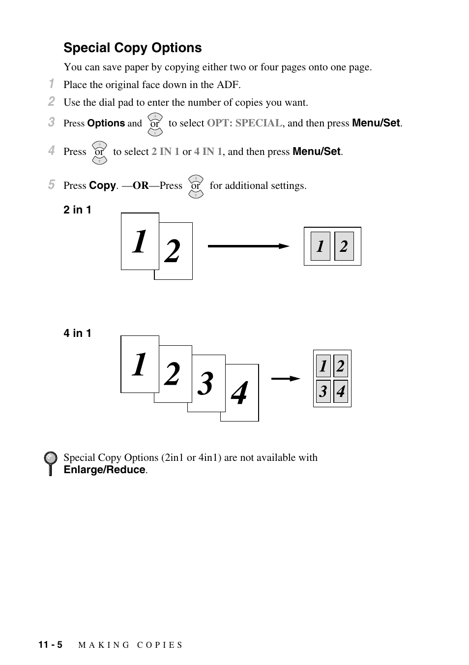 Special copy options, 2 in 1, 4 in 1 | Special copy options -5, 2 in 1 -5 4 in 1 -5 | Brother FAX-2800 User Manual | Page 102 / 228