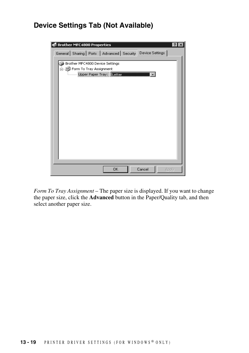 Device settings tab (not available), Device settings tab (not available) -19 | Brother FAX-2800 User Manual | Page 126 / 228