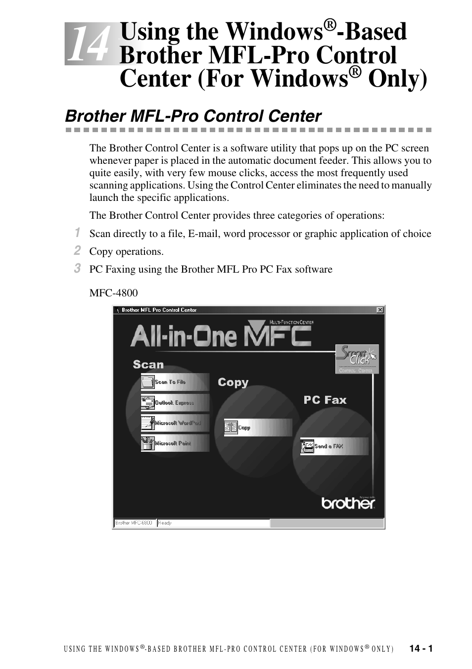 Brother mfl-pro control center, Using the windows, Based brother mfl-pro control center | For windows, Only) -1, Brother mfl-pro control center -1, Based brother mfl-pro control center (for windows, Only) | Brother FAX-2800 User Manual | Page 127 / 228