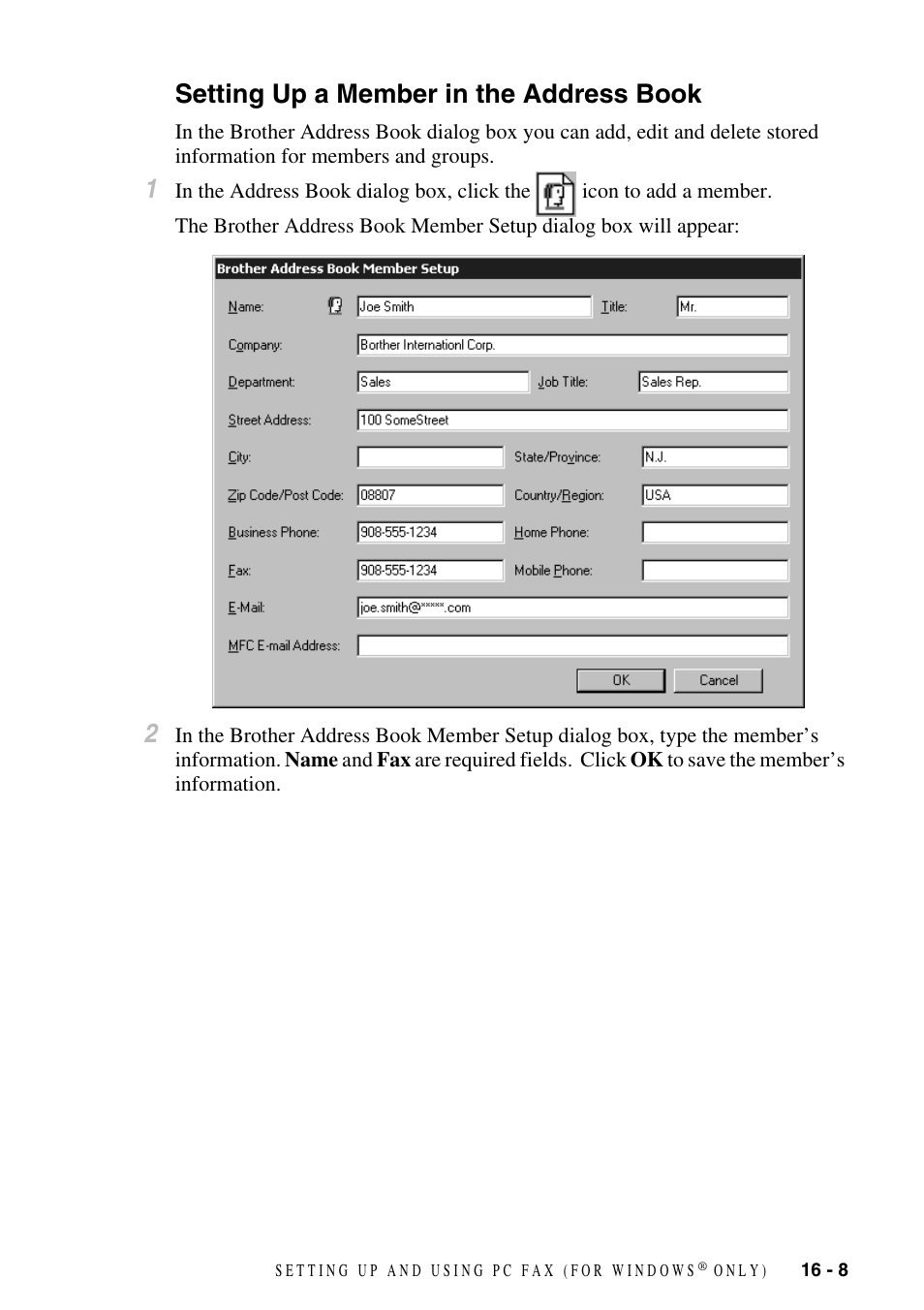 Setting up a member in the address book, Setting up a member in the address book -8 | Brother FAX-2800 User Manual | Page 157 / 228