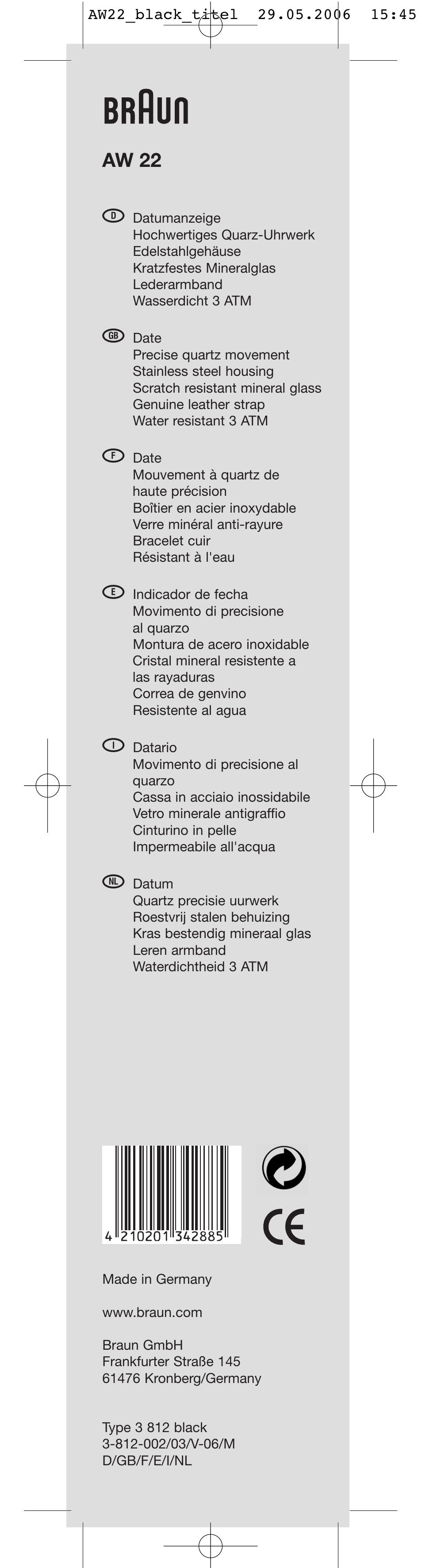 Braun AW22 User Manual | 6 pages