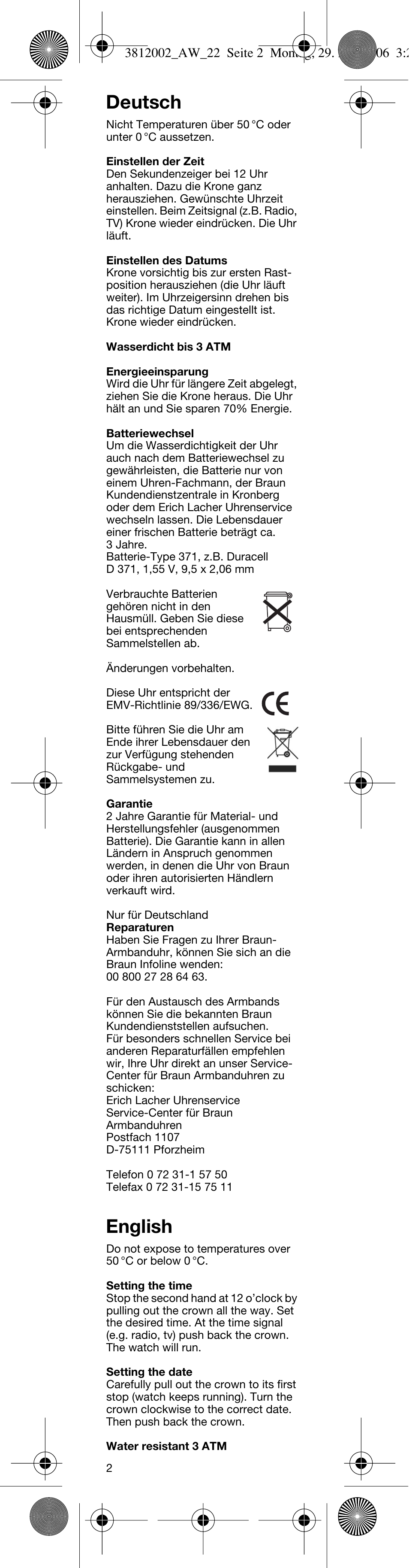 Deutsch, English | Braun AW22 User Manual | Page 2 / 6