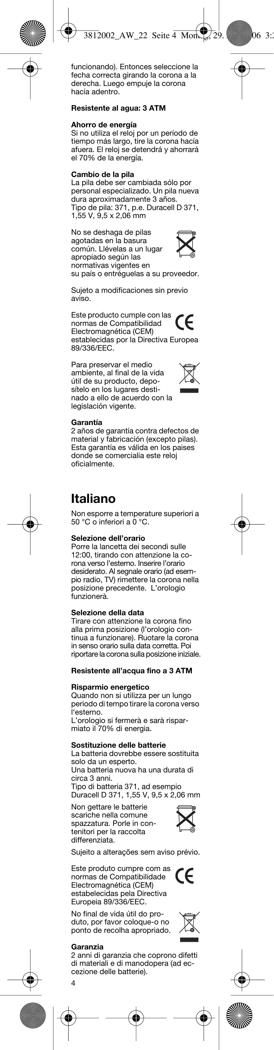 Italiano | Braun AW22 User Manual | Page 4 / 6