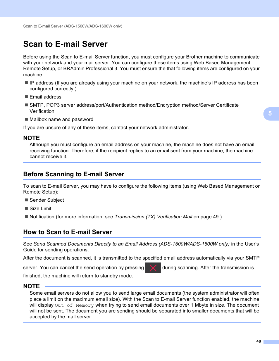 Scan to e-mail server, Before scanning to e-mail server, How to scan to e-mail server | Brother ADS-1000W User Manual | Page 51 / 70