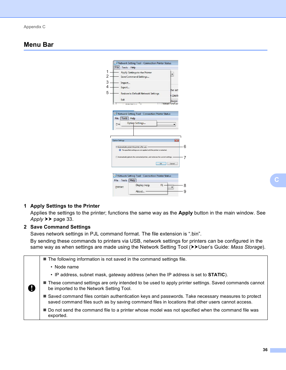 Menu bar, Cmenu bar | Brother QL-720NW User Manual | Page 41 / 48