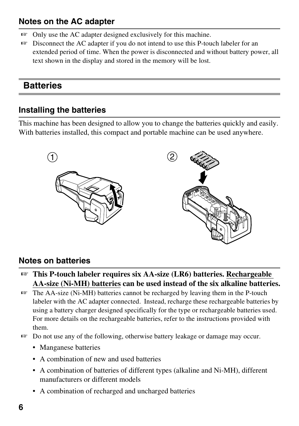 Batteries | Brother PT-7500 User Manual | Page 21 / 103