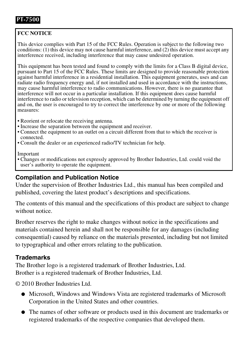 Brother PT-7500 User Manual | Page 3 / 103