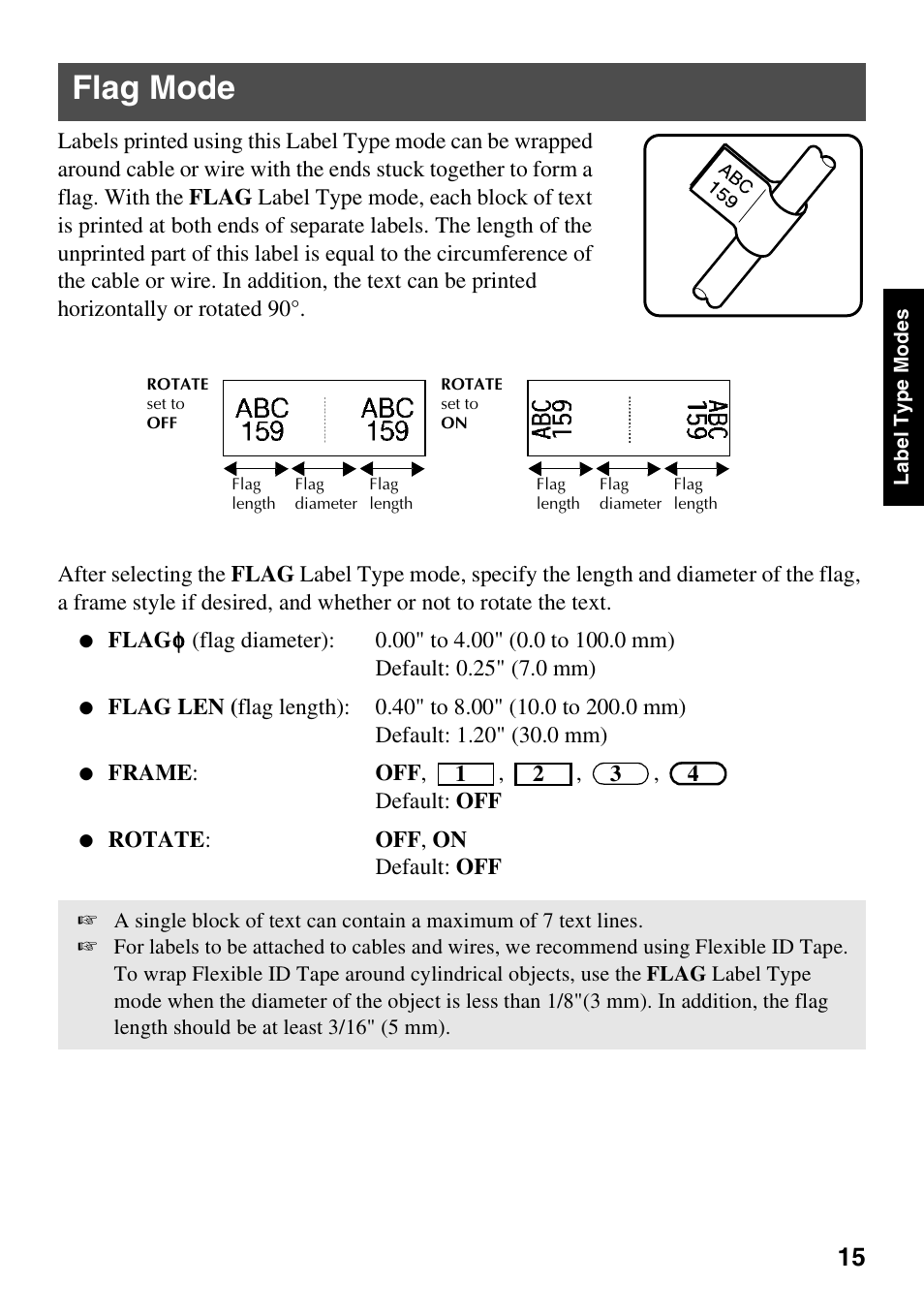 Flag mode | Brother PT-7500 User Manual | Page 30 / 103