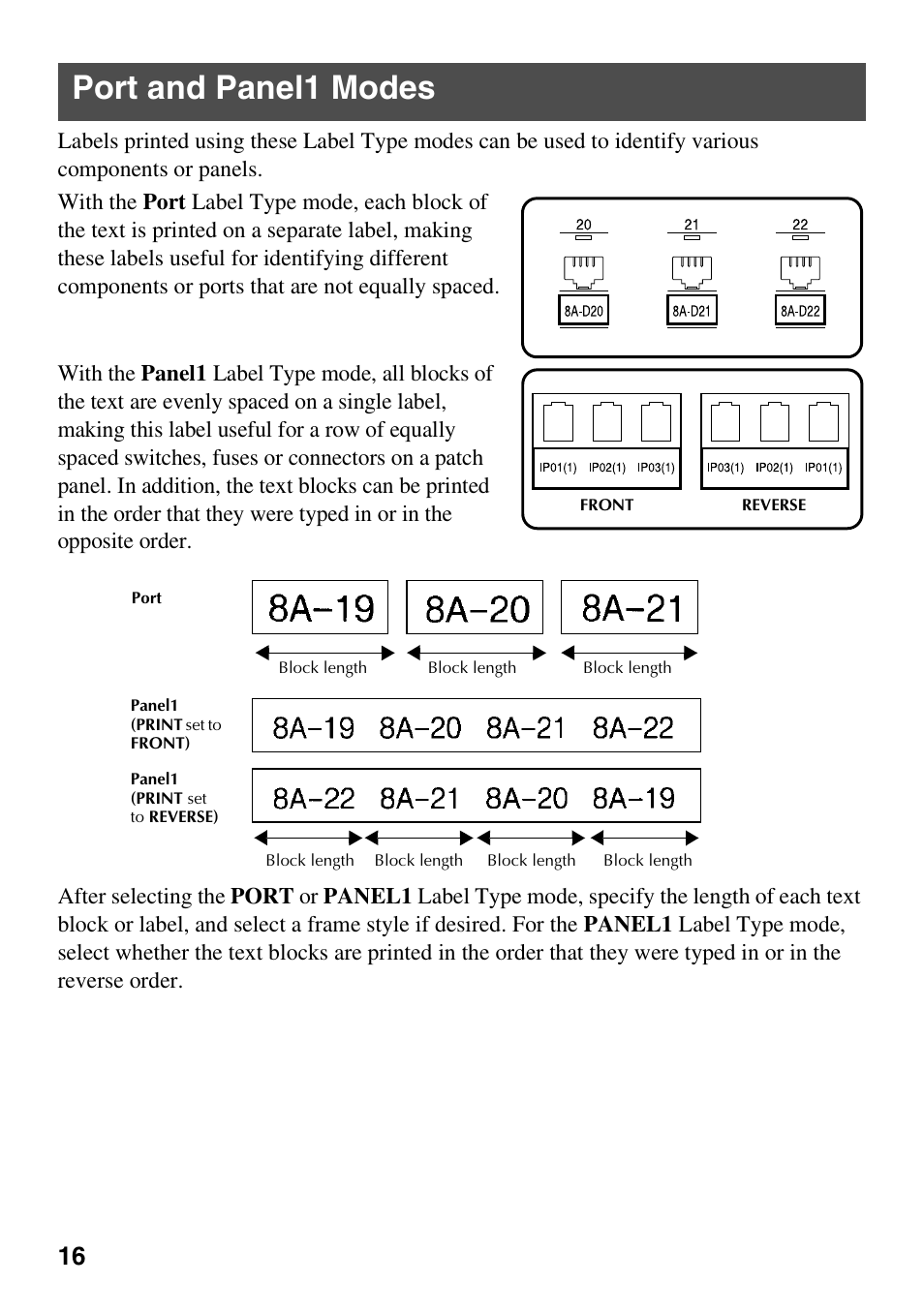 Port and panel1 modes | Brother PT-7500 User Manual | Page 31 / 103