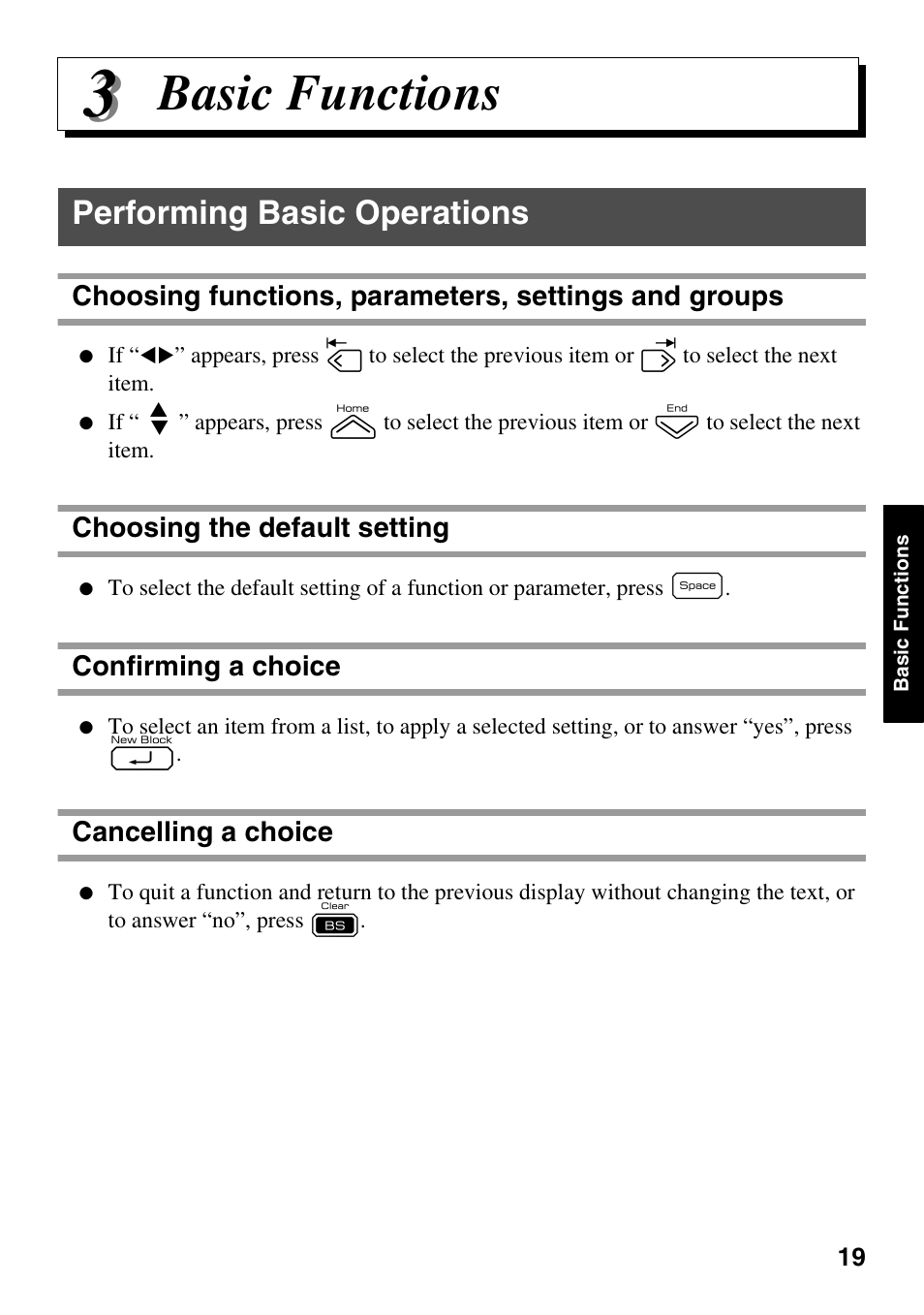 Basic functions, Performing basic operations | Brother PT-7500 User Manual | Page 34 / 103