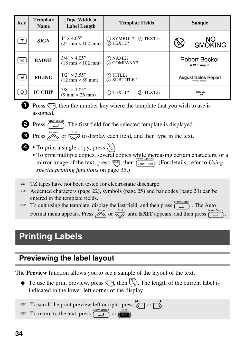 Printing labels, Previewing the label layout | Brother PT-7500 User Manual | Page 49 / 103