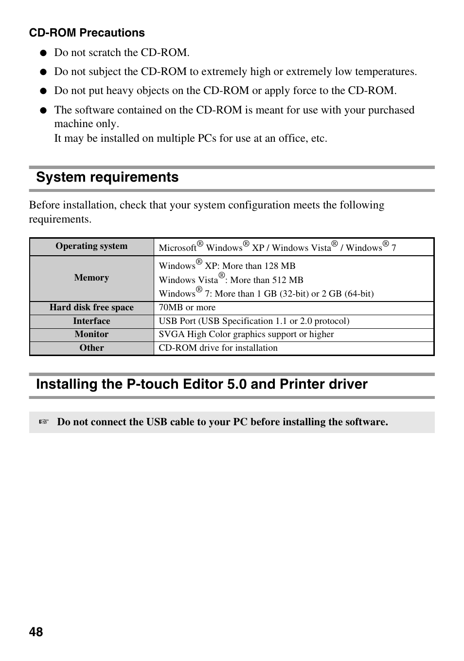 System requirements | Brother PT-7500 User Manual | Page 63 / 103