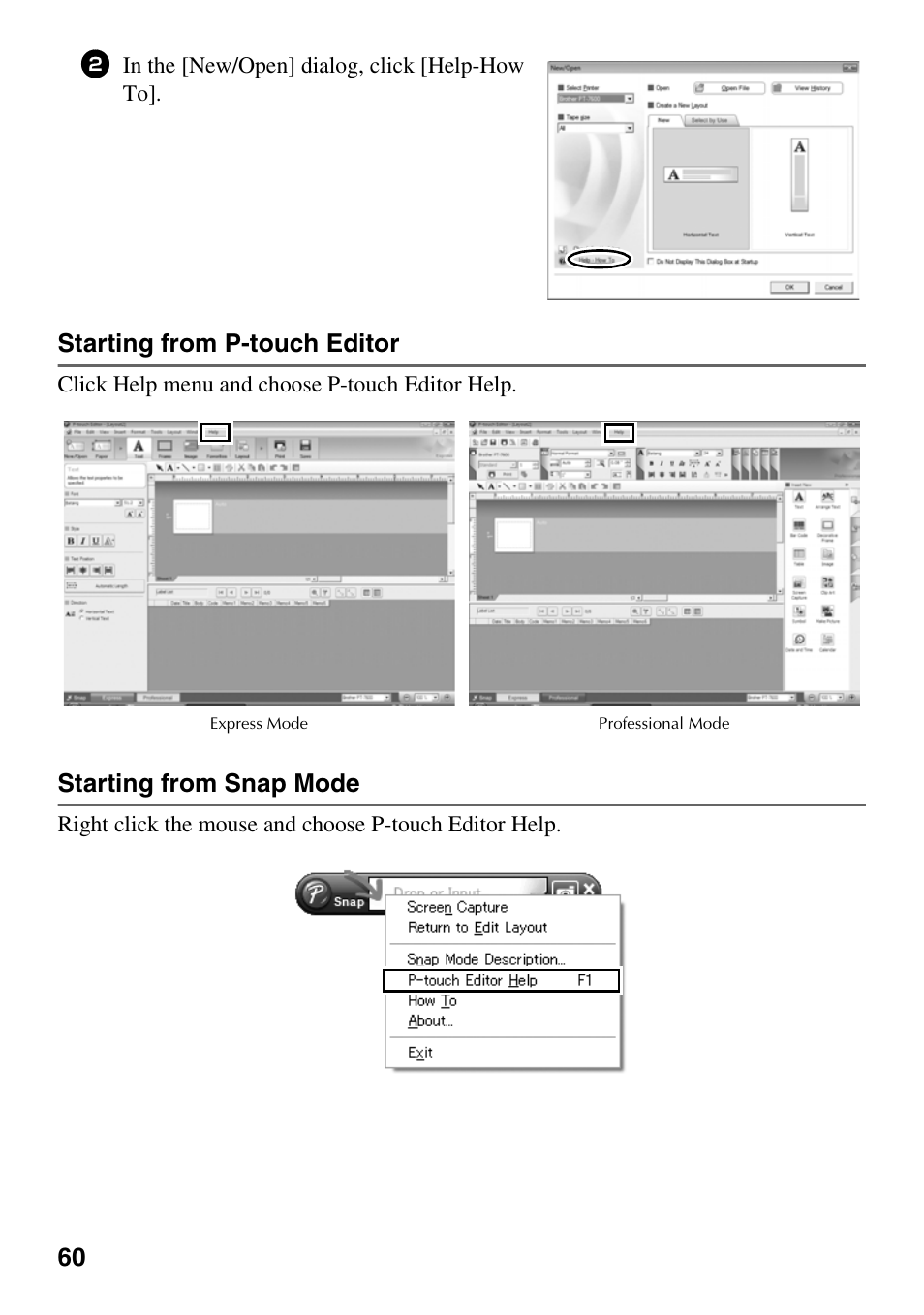Starting from p-touch editor, Starting from snap mode | Brother PT-7500 User Manual | Page 75 / 103