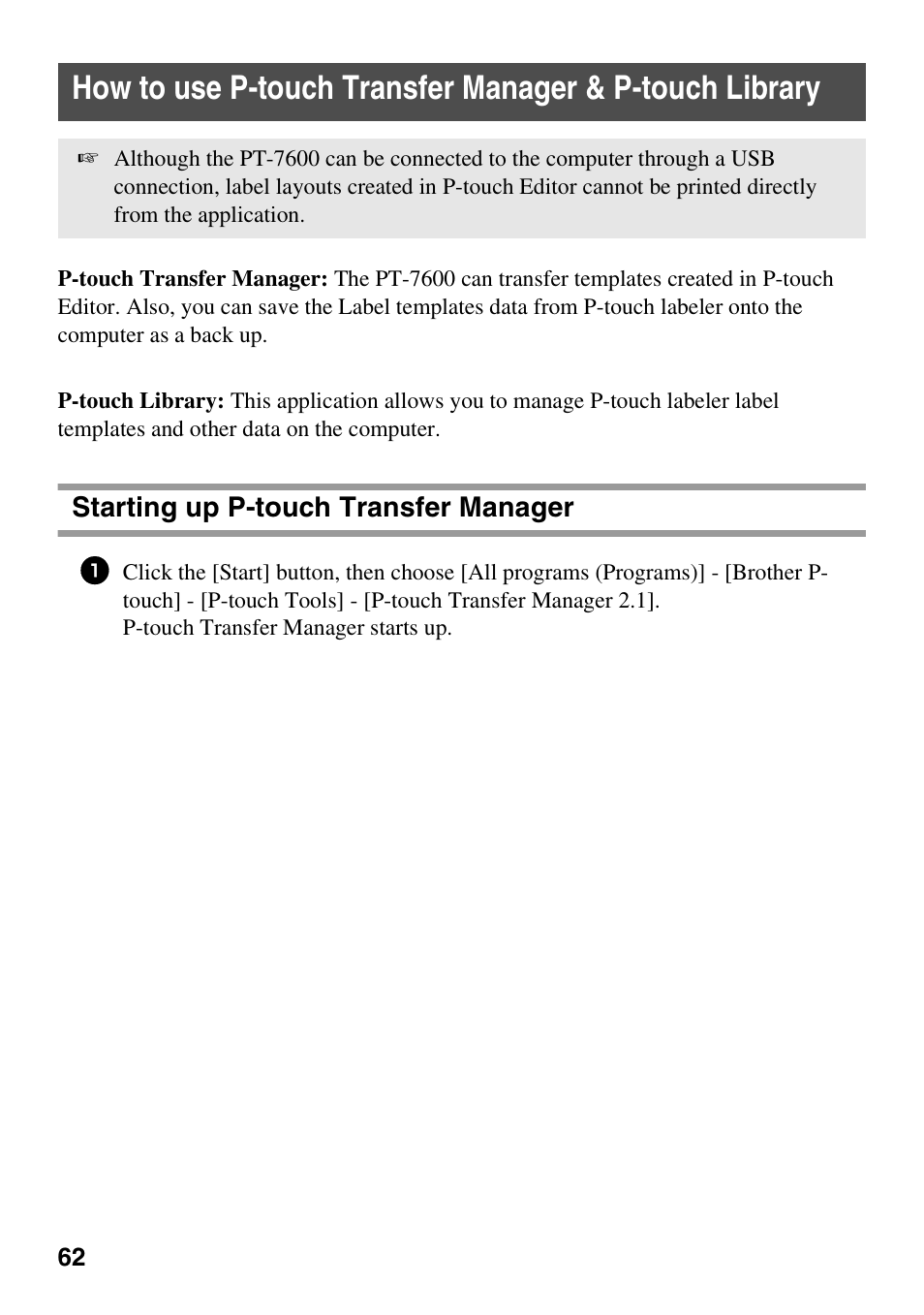 Starting up p-touch transfer manager | Brother PT-7500 User Manual | Page 77 / 103