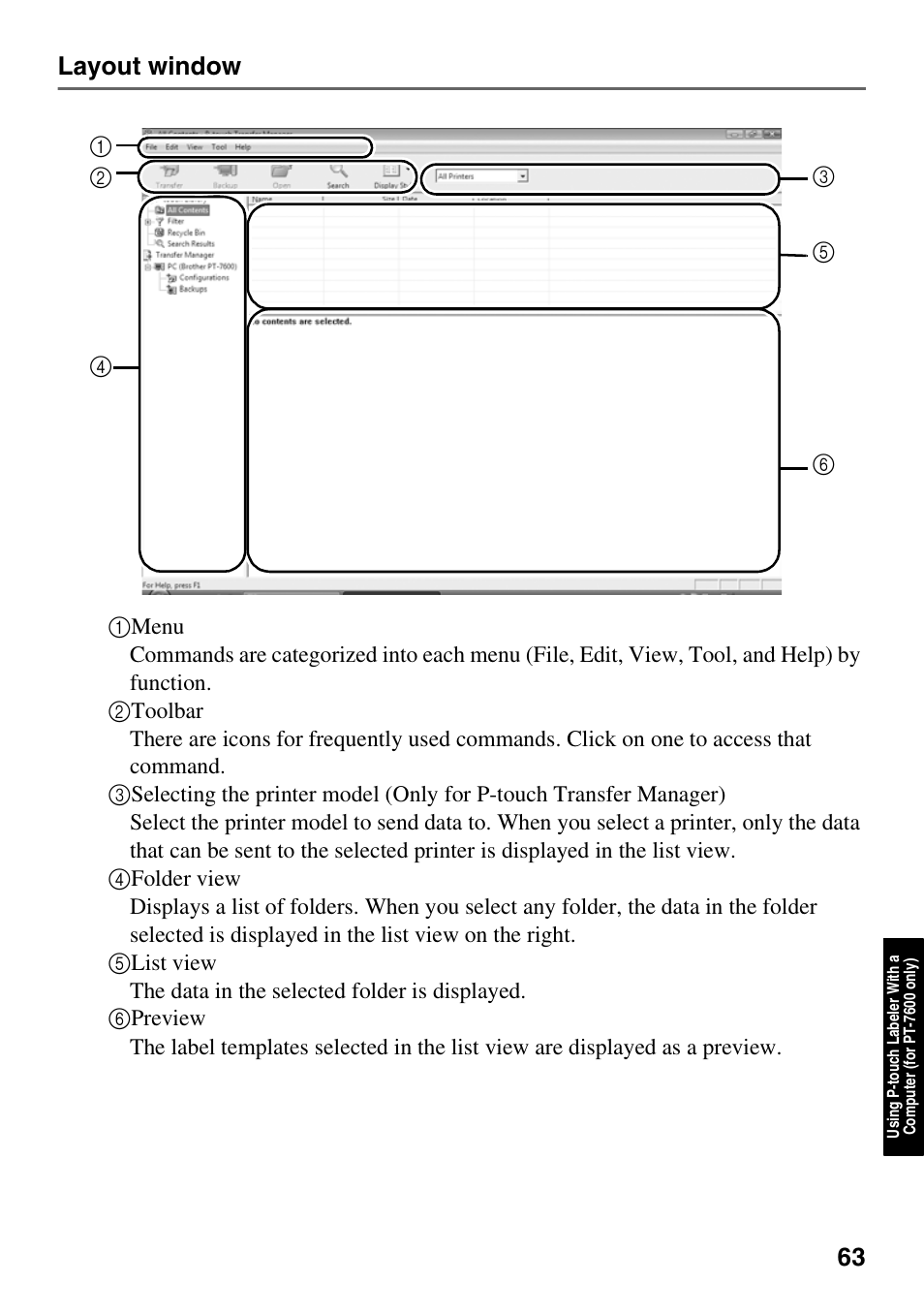 Layout window | Brother PT-7500 User Manual | Page 78 / 103
