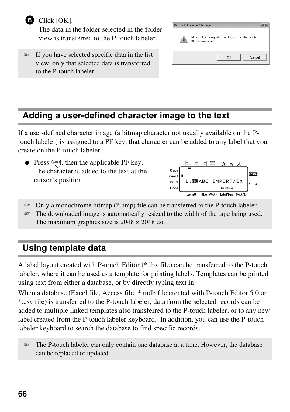 Adding a user-defined character image to the text, Using template data | Brother PT-7500 User Manual | Page 81 / 103
