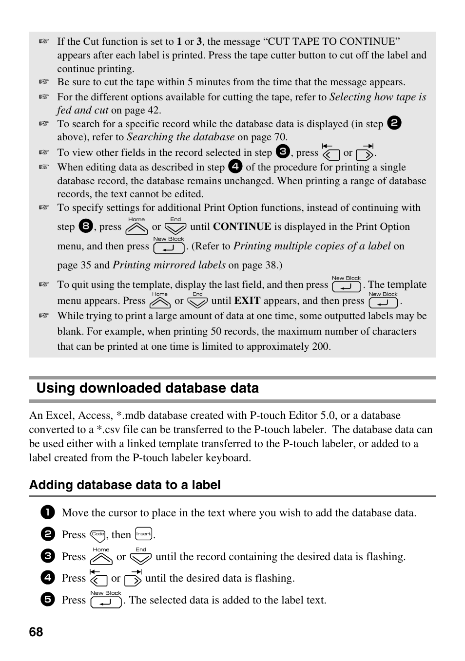 Using downloaded database data, Adding database data to a label | Brother PT-7500 User Manual | Page 83 / 103