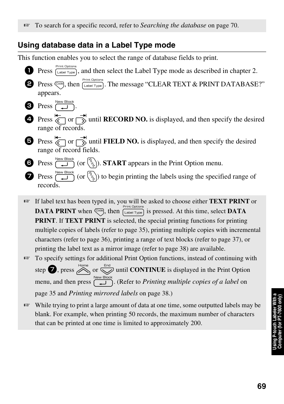 Using database data in a label type mode | Brother PT-7500 User Manual | Page 84 / 103