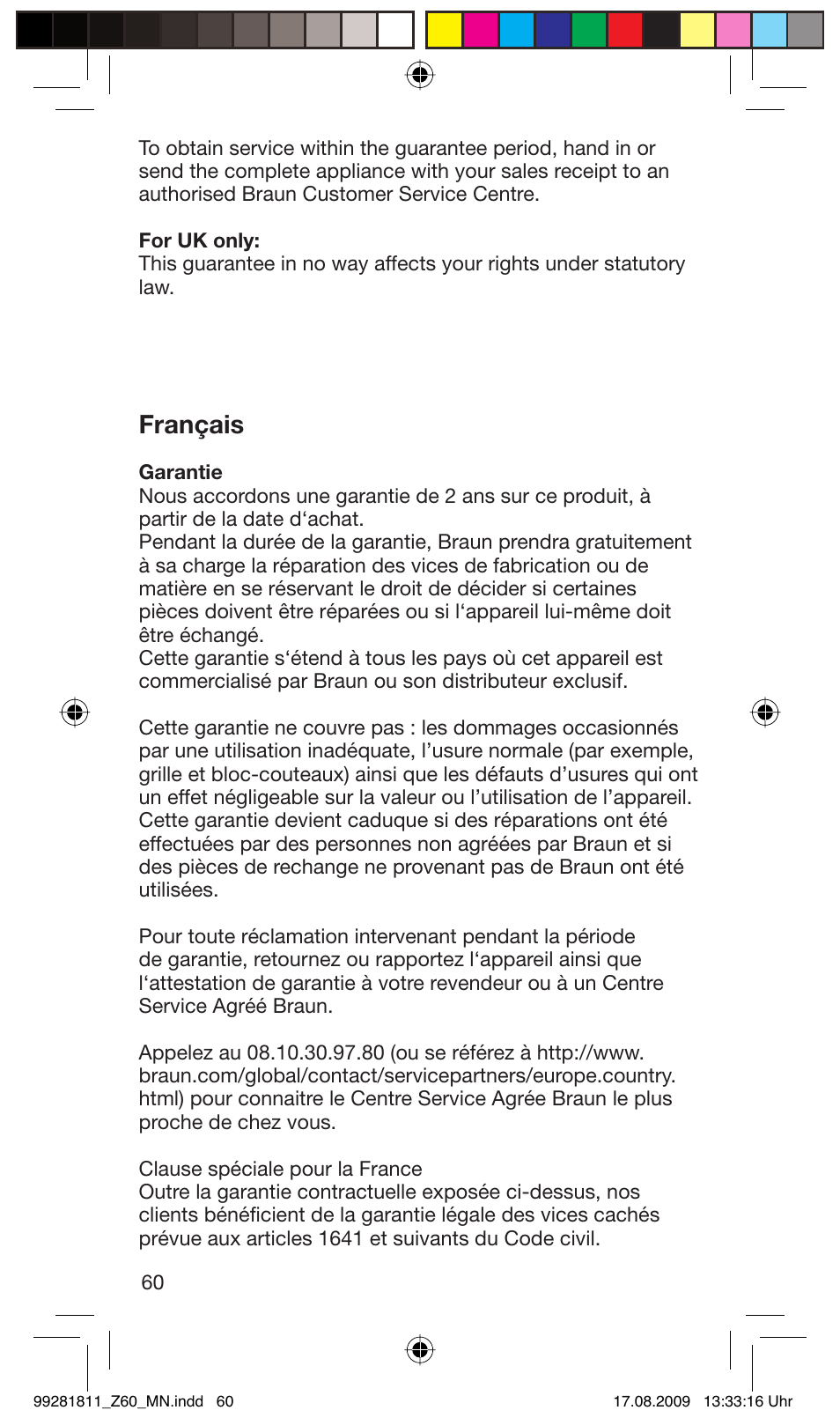Français | Braun Z60 Cruzer4, body&face User Manual | Page 60 / 66