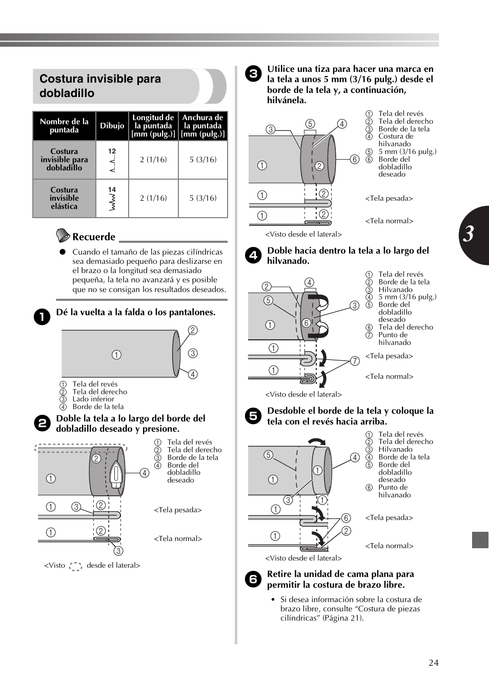 Costura invisible para dobladillo, Recuerde | Brother JX2517 User Manual | Page 65 / 80