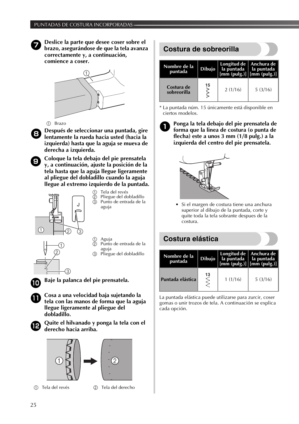 Costura de sobreorilla, Costura elástica | Brother JX2517 User Manual | Page 66 / 80