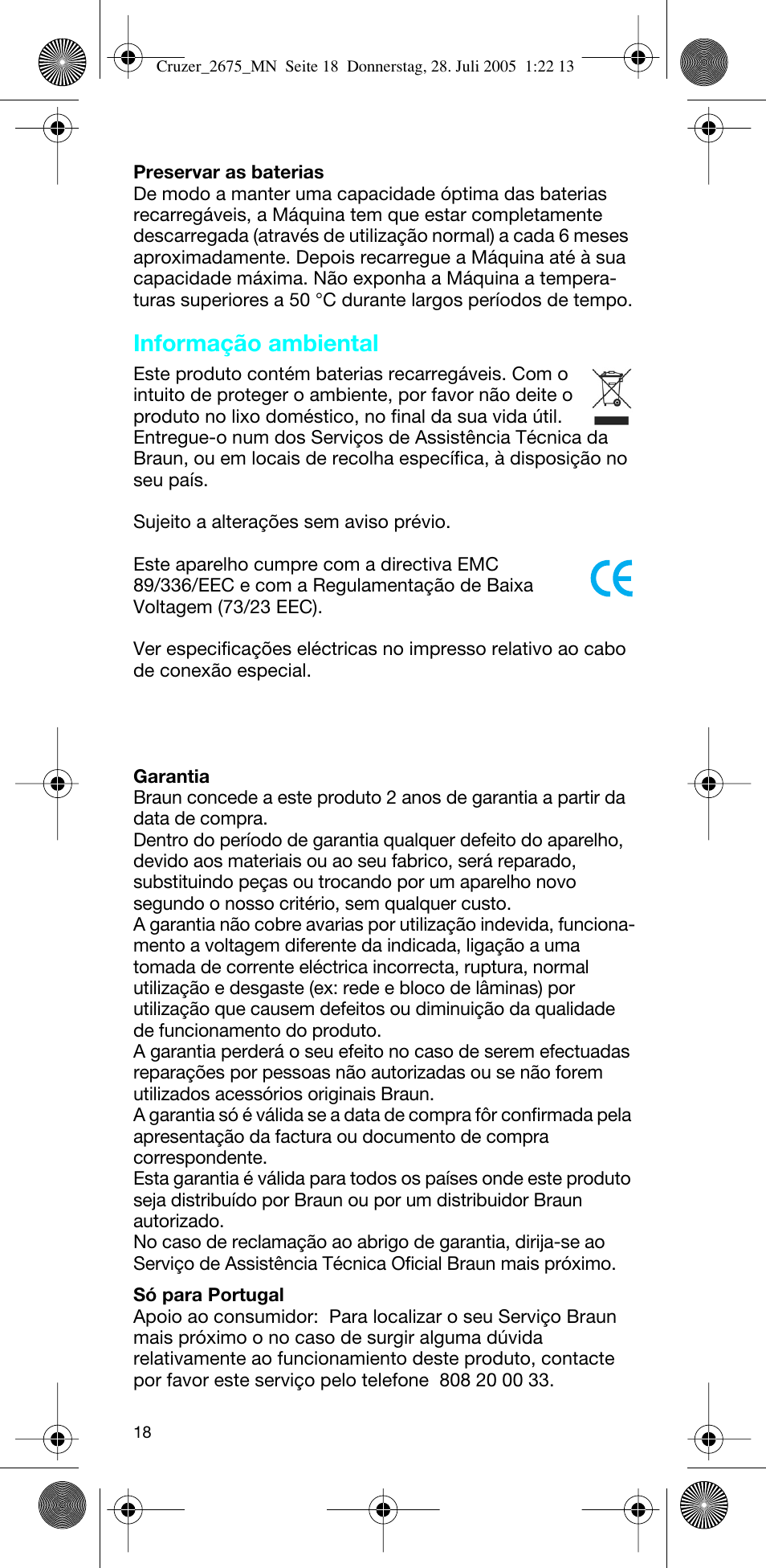 Informação ambiental | Braun 2675 Cruzer User Manual | Page 18 / 47