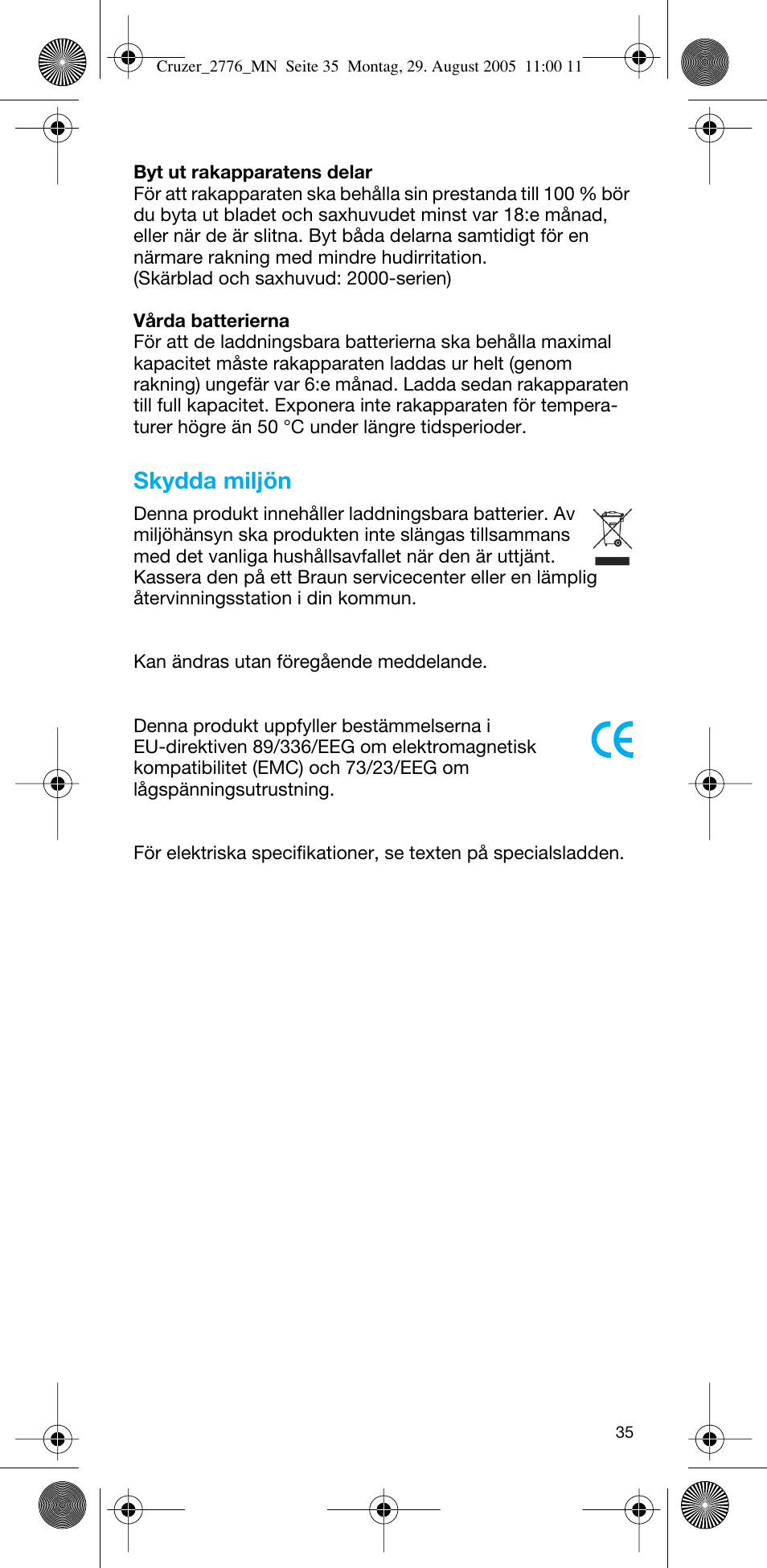 Skydda miljön | Braun 2776 CruZer2 User Manual | Page 34 / 59
