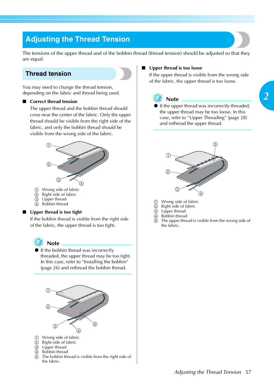 Adjusting the thread tension, Thread tension | Brother SB4138 User Manual | Page 59 / 176