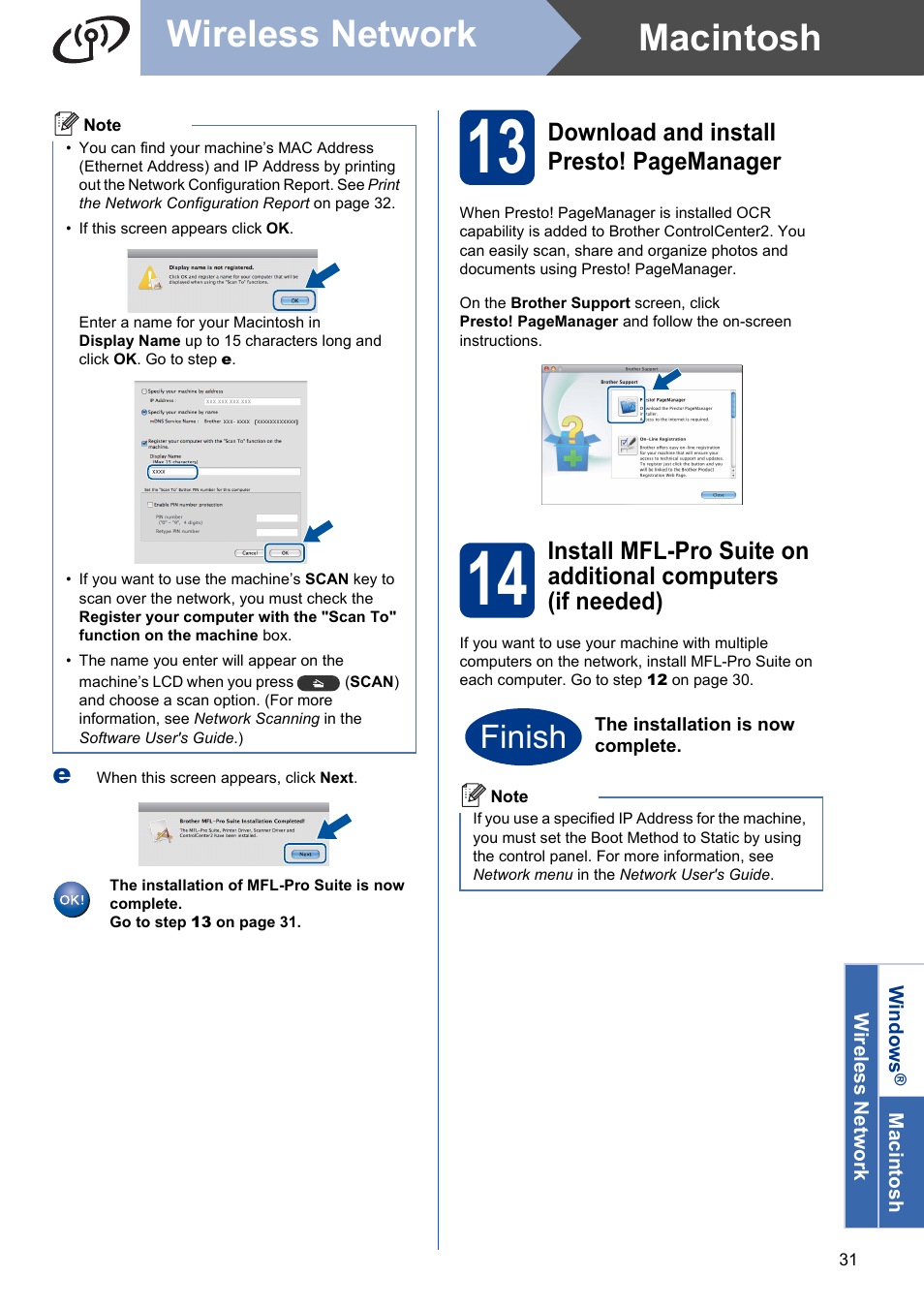 Macintosh wireless network, Finish | Brother HL-2280DW User Manual | Page 31 / 35