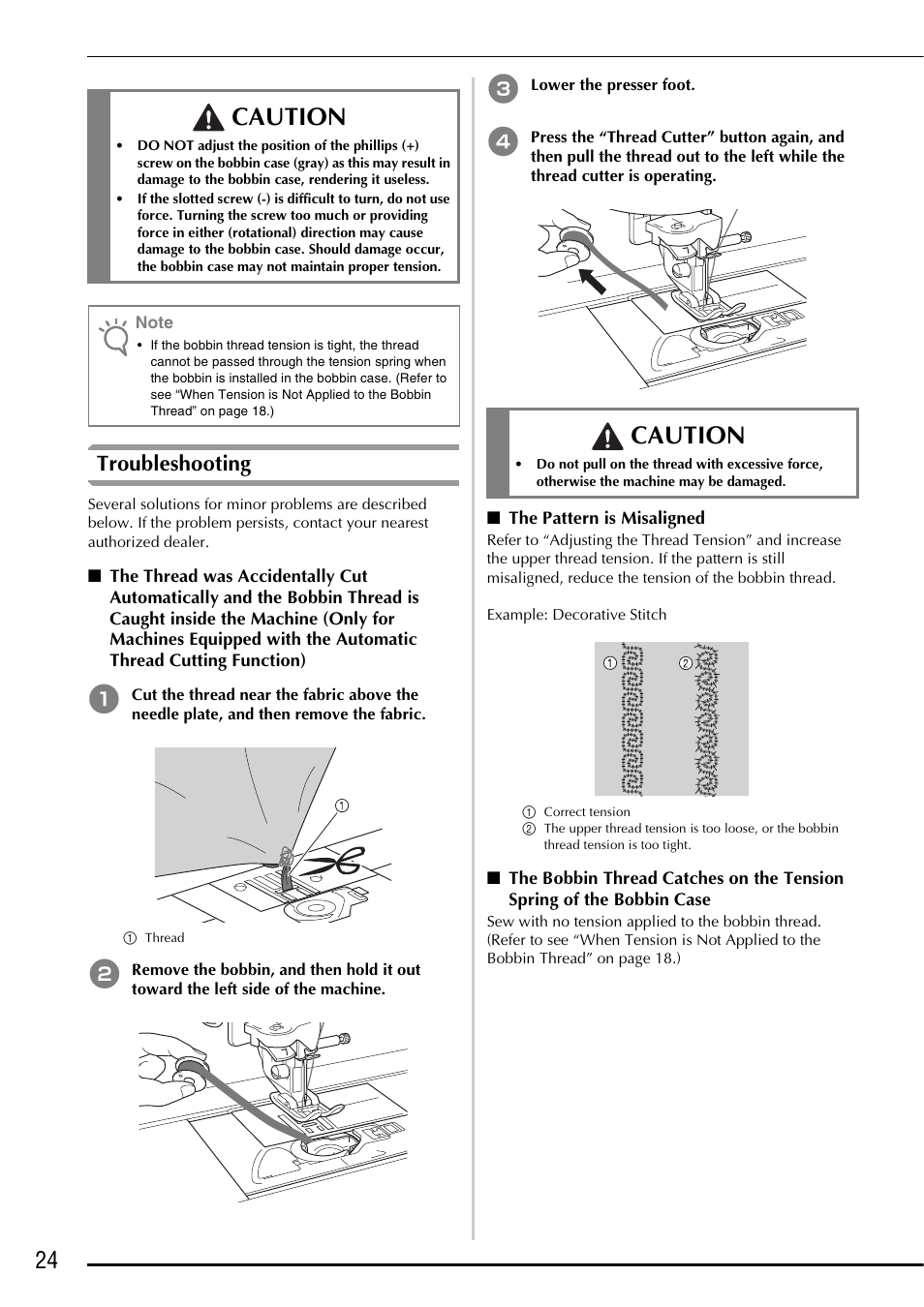 Caution, Troubleshooting | Brother Innov-is 5000 User Manual | Page 26 / 76