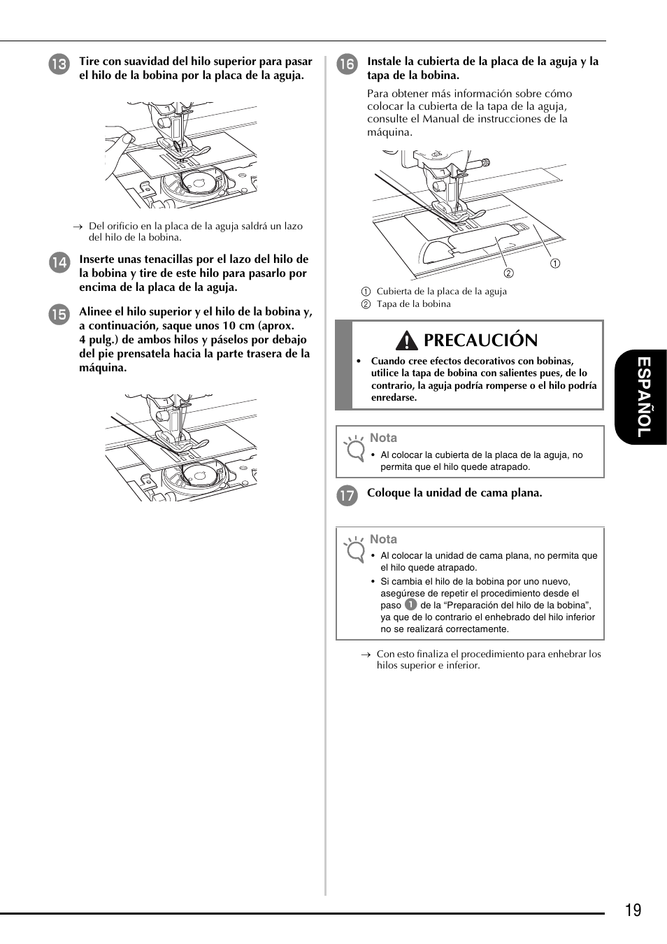 Precaución, 19 e spa ñol | Brother Innov-is 5000 User Manual | Page 69 / 76