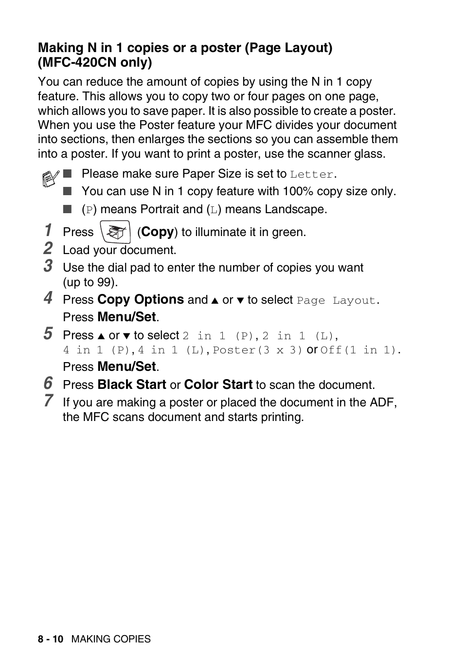 Mfc-420cn only) -10 | Brother MFC-420CN User Manual | Page 92 / 200