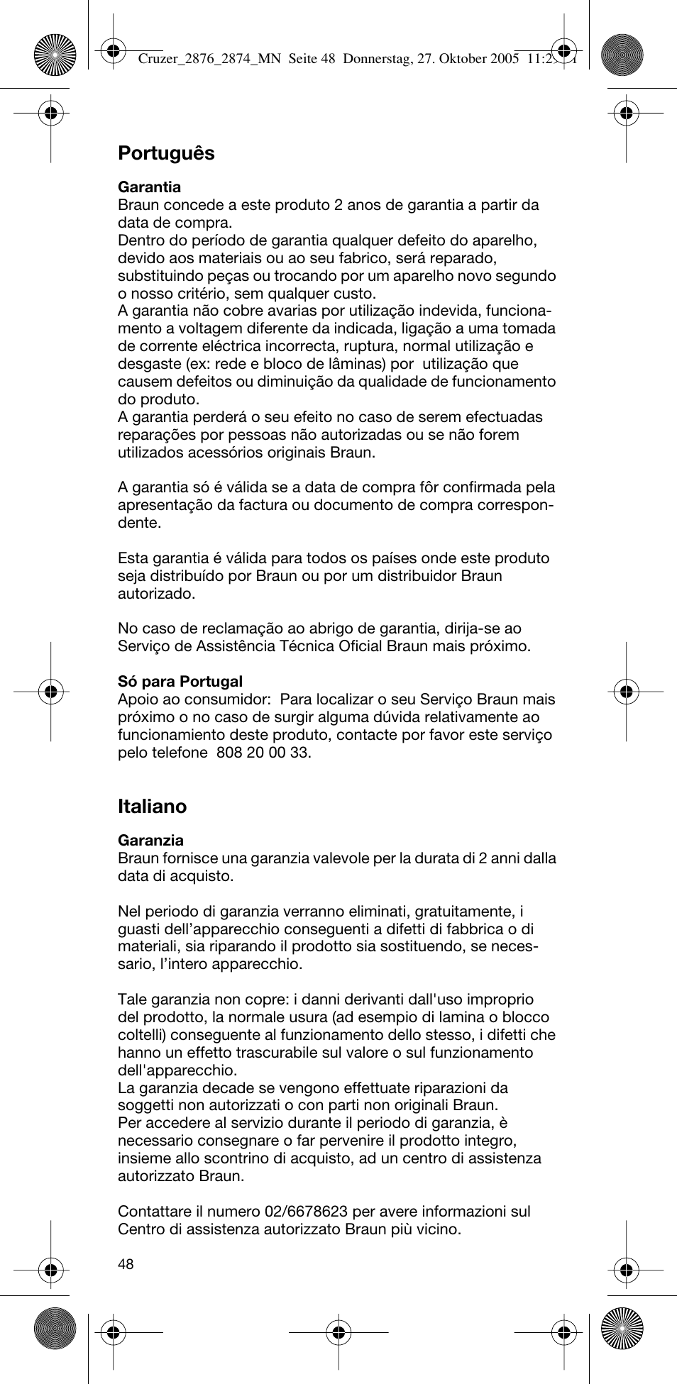 Português, Italiano | Braun 2874 Cruzer3 User Manual | Page 48 / 60
